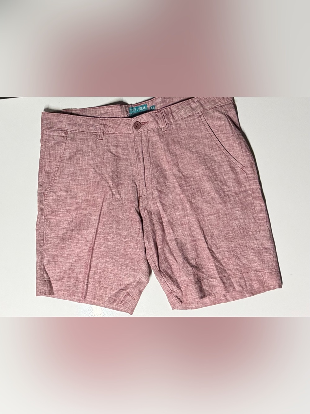 Tenth + Ocean Men's Washable Linen Blend Shorts - Size 34 - Mauve/Dusty Rose